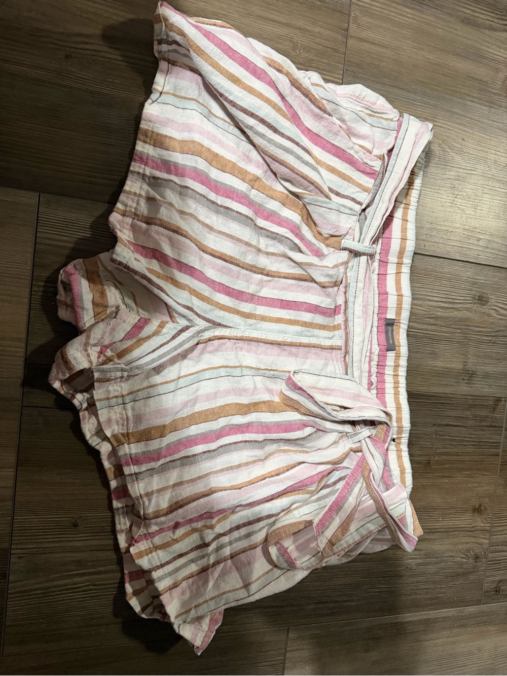 Maurices Pink, Tan & White Striped High-Waist Tie Shorts